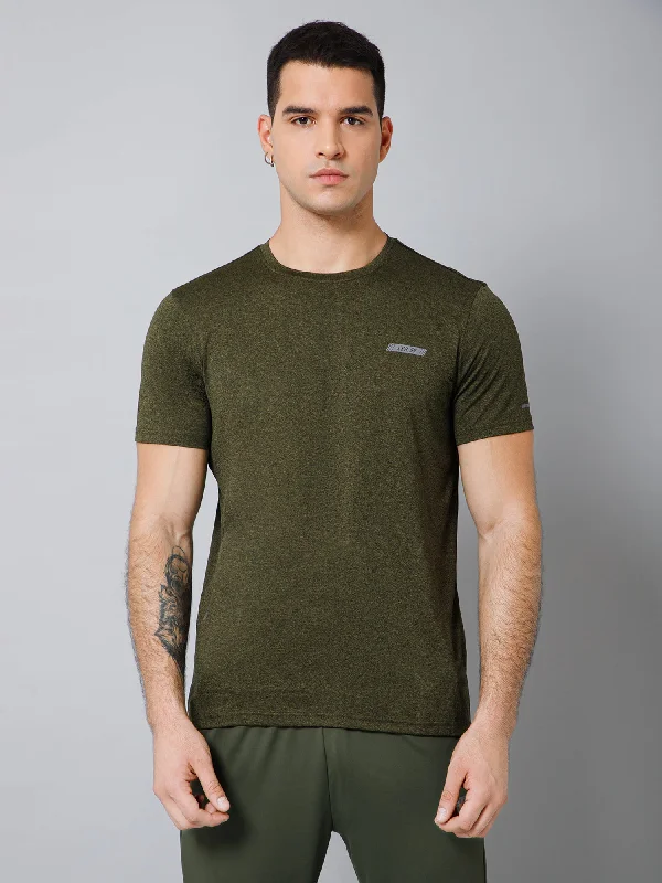 Cantabil Regular Fit Solid Round Neck Half Sleeve Olive Active Wear T-Shirt for Men