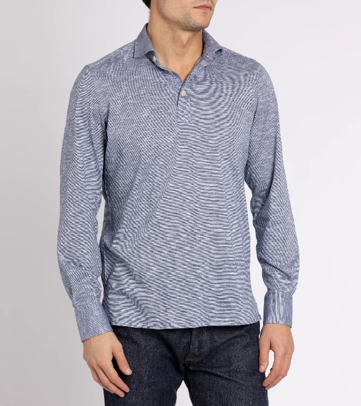 Finamore Orlando Cotton Mix Stripe Polo Shirt: Navy