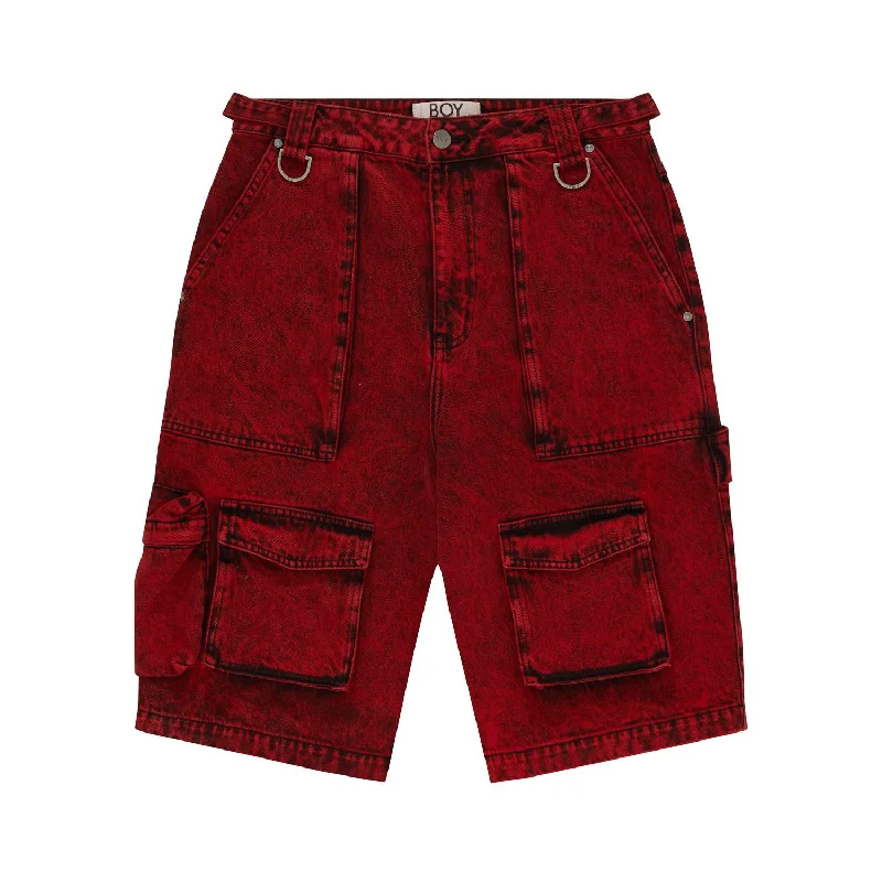 FUTURE BOY DENIM CARPENTER SHORTS - ACID WASH RED