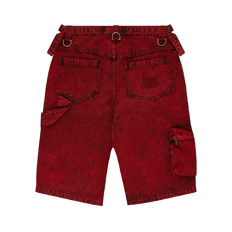 FUTURE BOY DENIM CARPENTER SHORTS - ACID WASH RED