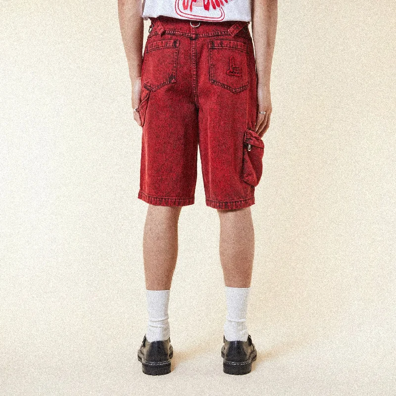 FUTURE BOY DENIM CARPENTER SHORTS - ACID WASH RED