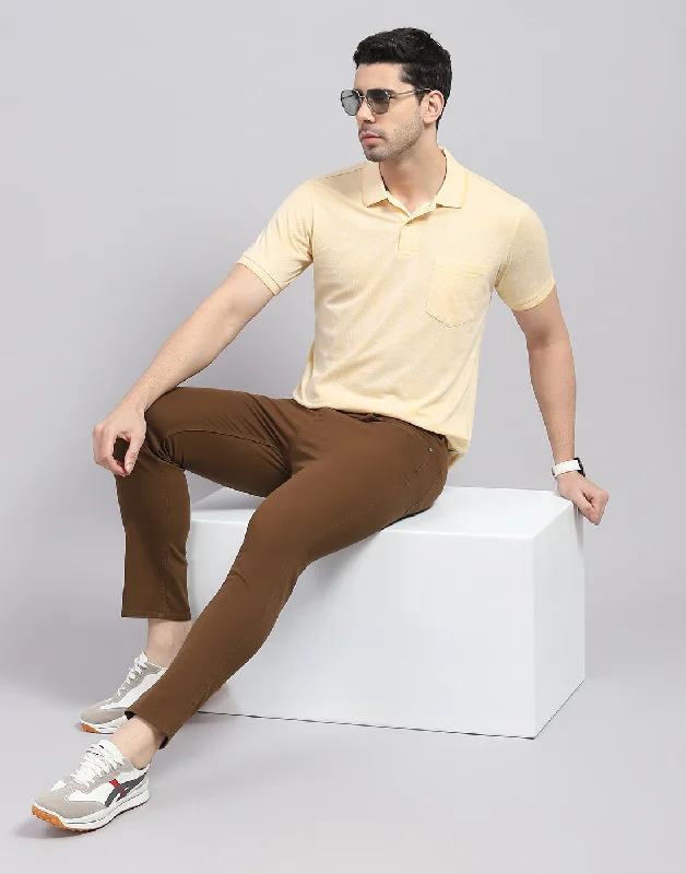 Men Beige Printed Polo Collar Half Sleeve T-Shirt