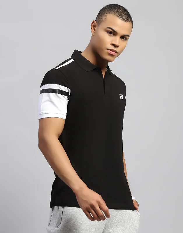 Men Black Solid Polo Collar Half Sleeve T-Shirt