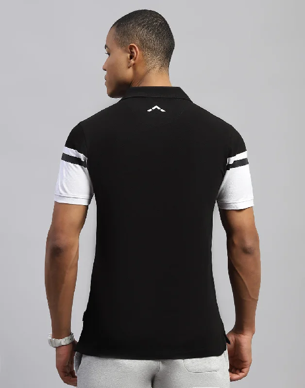 Men Black Solid Polo Collar Half Sleeve T-Shirt