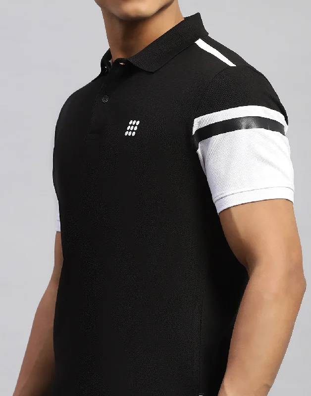 Men Black Solid Polo Collar Half Sleeve T-Shirt