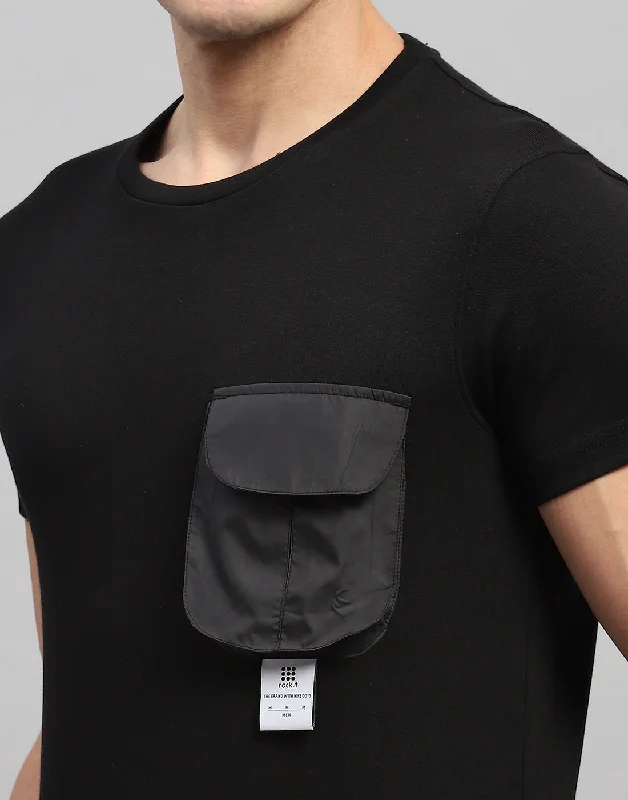 Men Black Solid Round Neck Half Sleeve T-Shirt