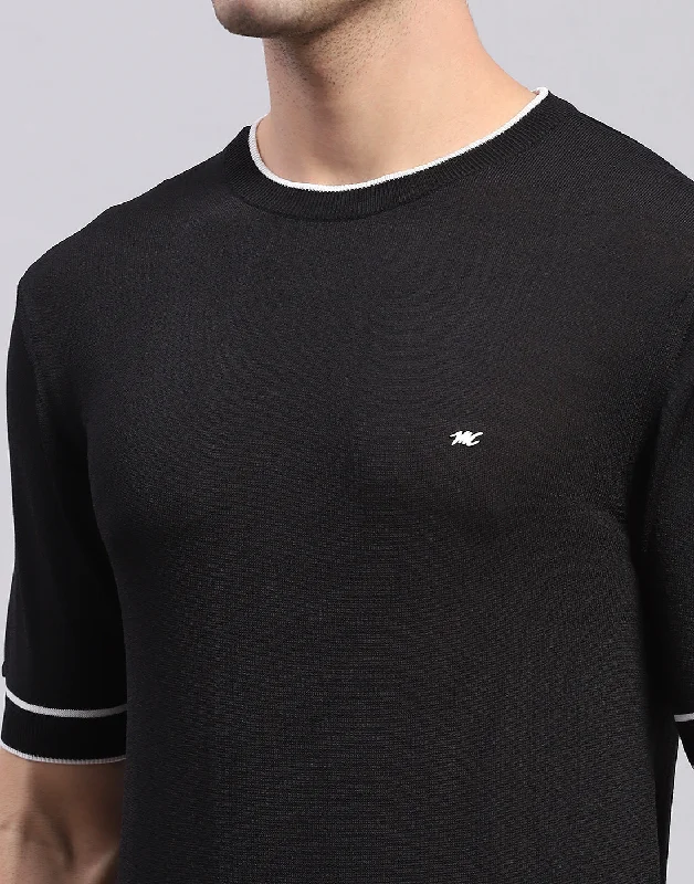 Men Black Solid Round Neck Half Sleeve T-Shirt