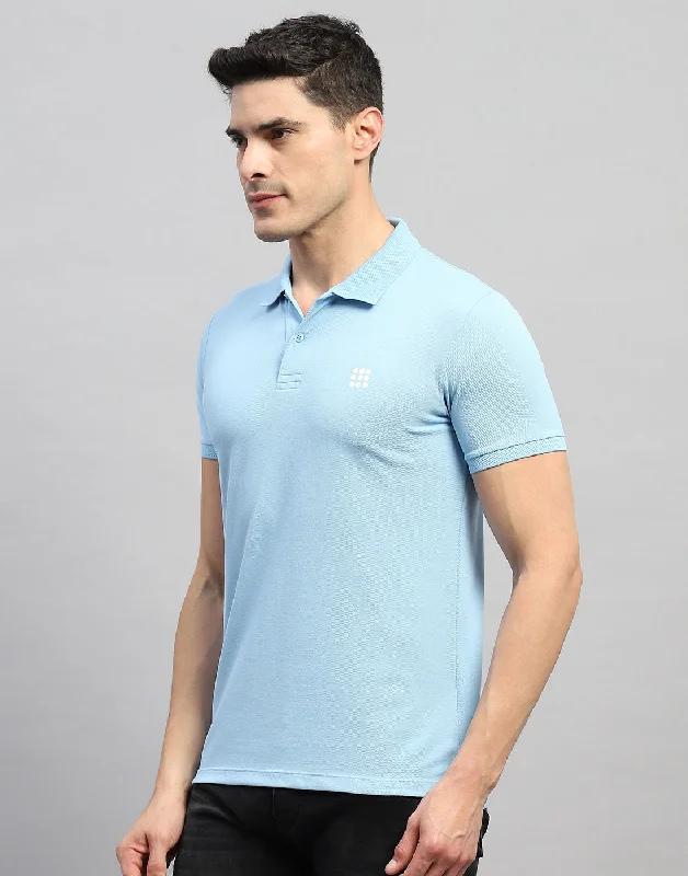 Men Blue Solid Polo Collar Half Sleeve T-Shirt