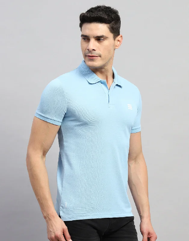 Men Blue Solid Polo Collar Half Sleeve T-Shirt