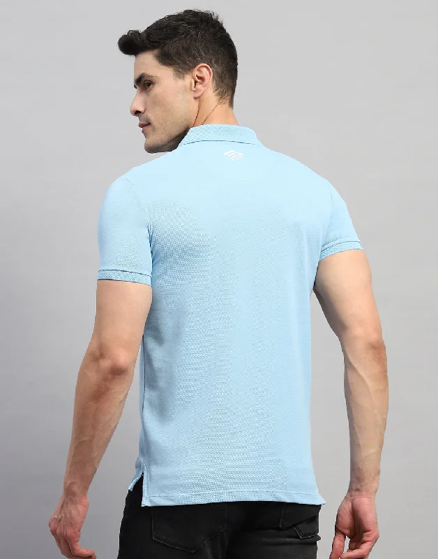 Men Blue Solid Polo Collar Half Sleeve T-Shirt