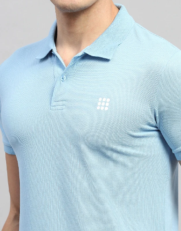 Men Blue Solid Polo Collar Half Sleeve T-Shirt