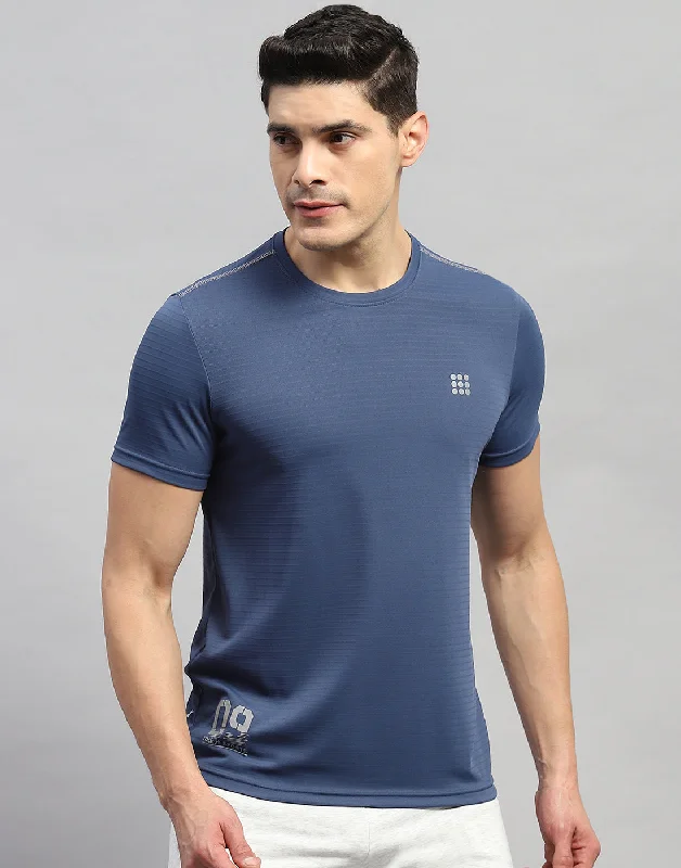 Men Blue Solid Round Neck Half Sleeve T-Shirt