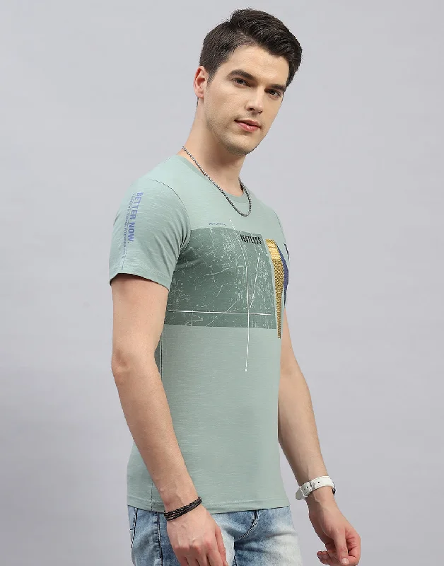 Men Green Printed Round Neck Half Sleeve T-Shirt