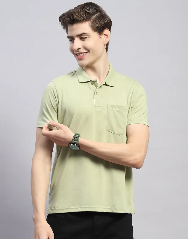 Men Green Solid Polo Collar Half Sleeve T-Shirt