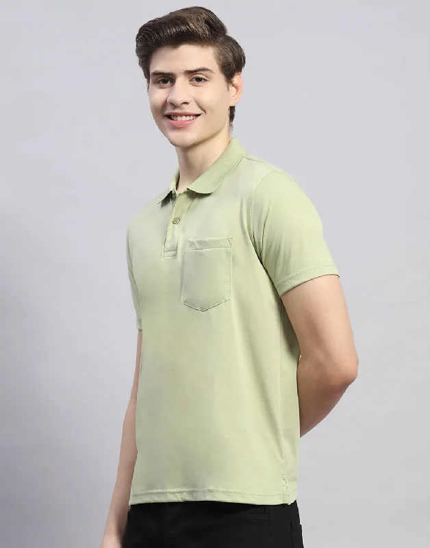 Men Green Solid Polo Collar Half Sleeve T-Shirt