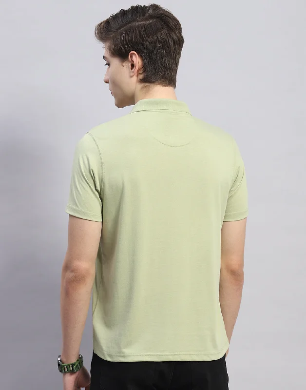 Men Green Solid Polo Collar Half Sleeve T-Shirt