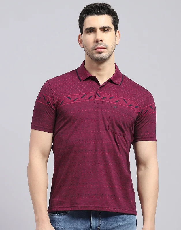 Men Maroon Printed Polo Collar Half Sleeve T-Shirt