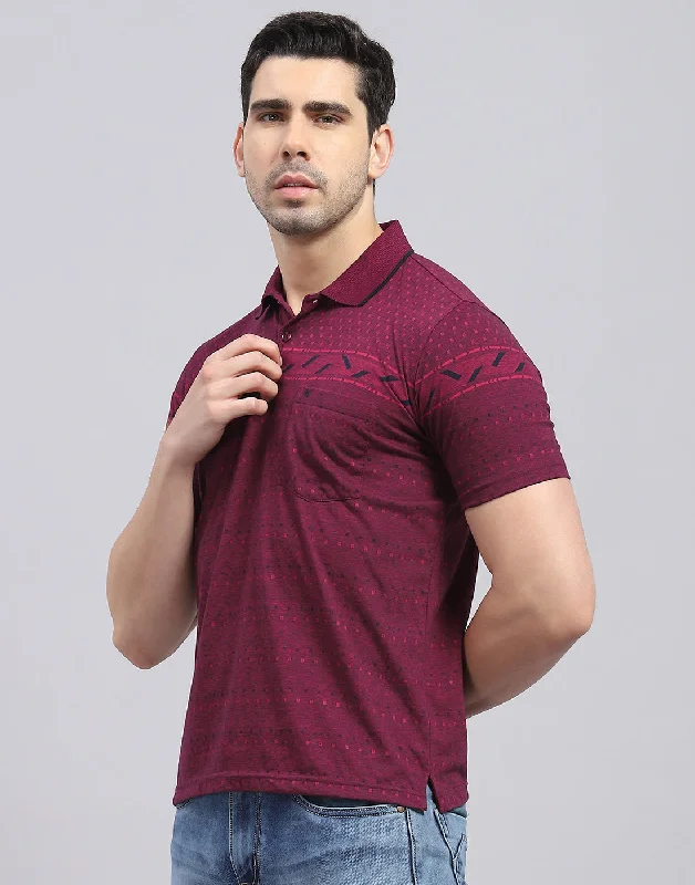 Men Maroon Printed Polo Collar Half Sleeve T-Shirt