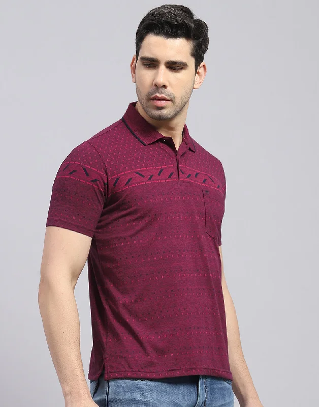 Men Maroon Printed Polo Collar Half Sleeve T-Shirt