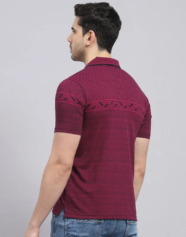 Men Maroon Printed Polo Collar Half Sleeve T-Shirt