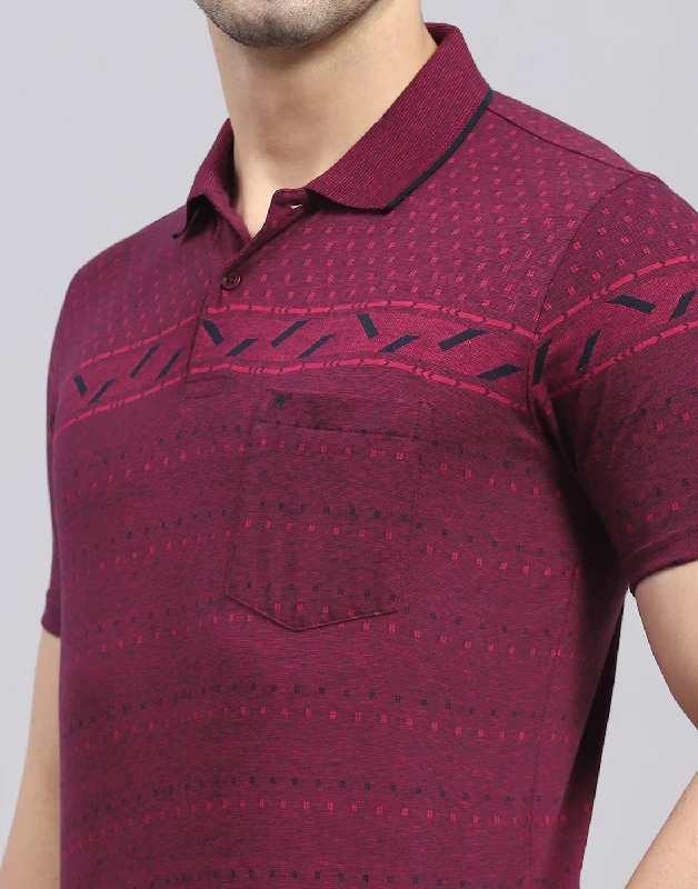 Men Maroon Printed Polo Collar Half Sleeve T-Shirt