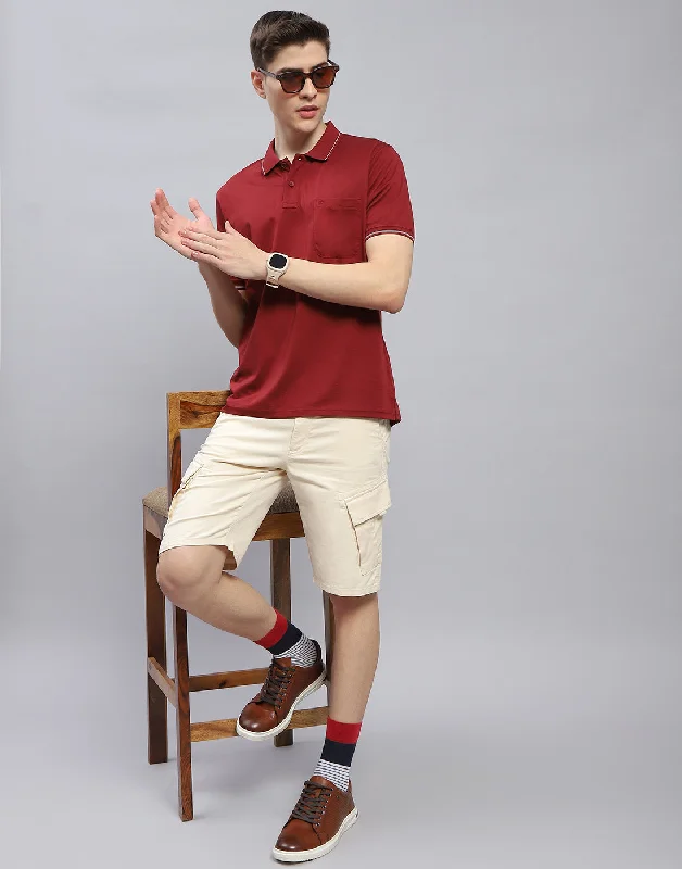 Men Maroon Solid Polo Collar Half Sleeve T-Shirt