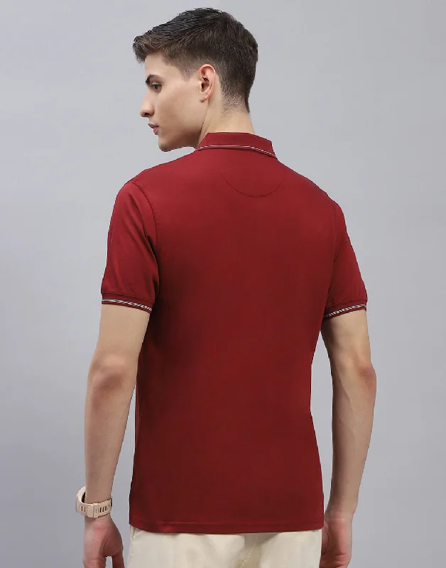 Men Maroon Solid Polo Collar Half Sleeve T-Shirt