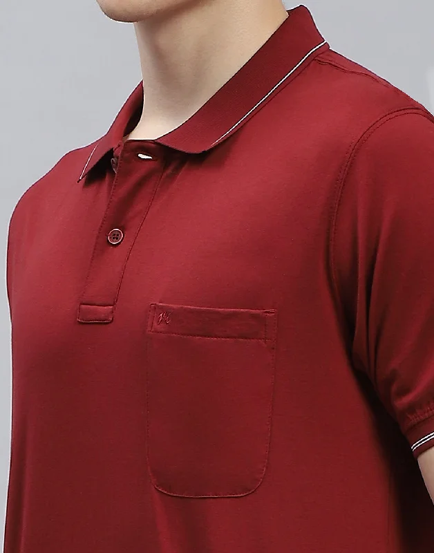 Men Maroon Solid Polo Collar Half Sleeve T-Shirt