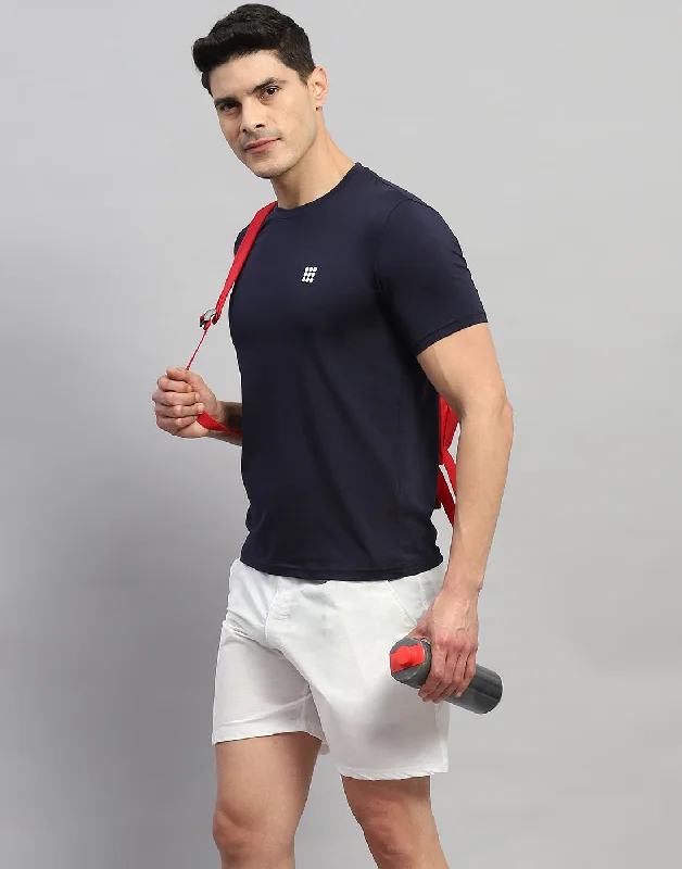 Men Navy Blue Solid Round Neck Half Sleeve T-Shirt