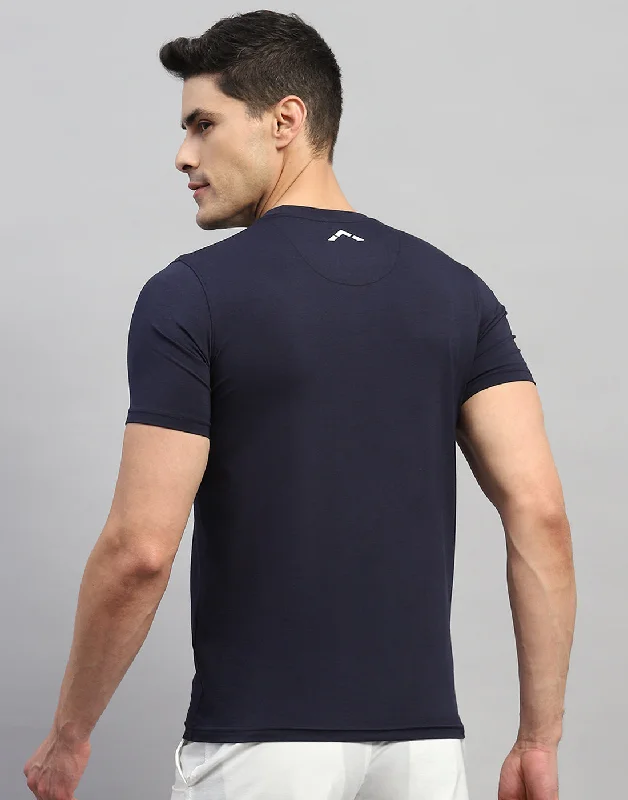 Men Navy Blue Solid Round Neck Half Sleeve T-Shirt