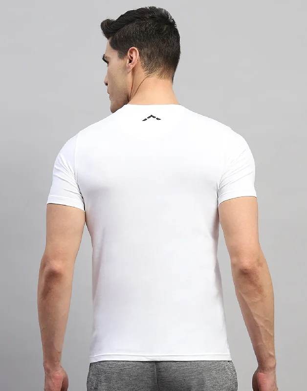 Men White Solid Round Neck Half Sleeve T-Shirt