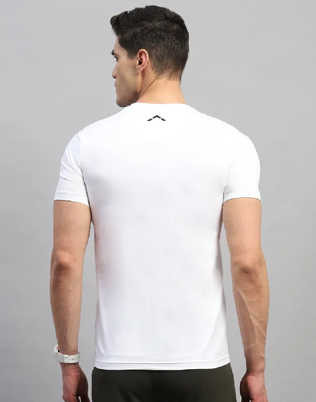 Men White Solid V Neck Half Sleeve T-Shirt