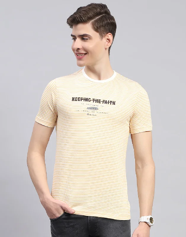 Men Yellow Printed Round Neck Half Sleeve T-Shirt