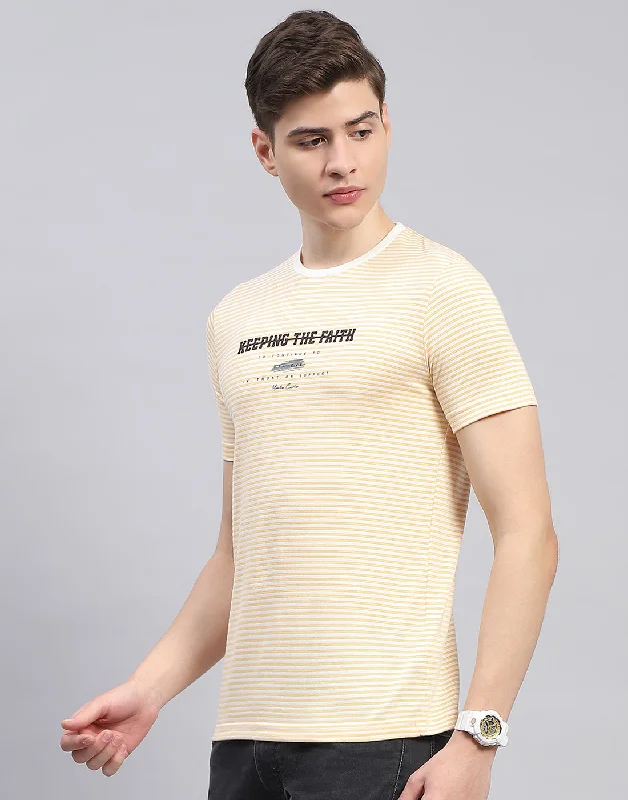 Men Yellow Printed Round Neck Half Sleeve T-Shirt