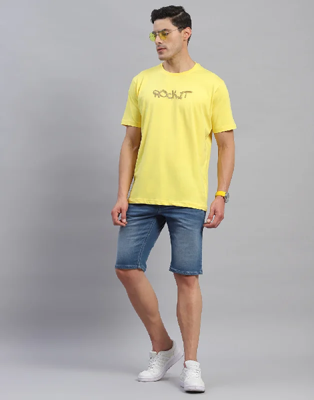 Men Yellow Solid Round Neck Half Sleeve T-Shirt