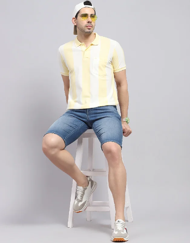 Men Yellow Stripe Polo Collar Half Sleeve T-Shirt