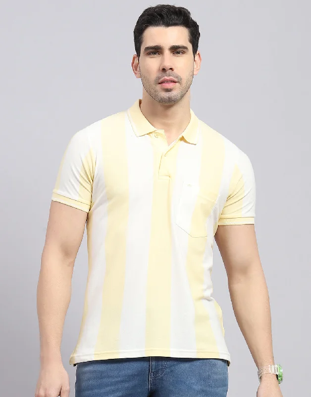 Men Yellow Stripe Polo Collar Half Sleeve T-Shirt