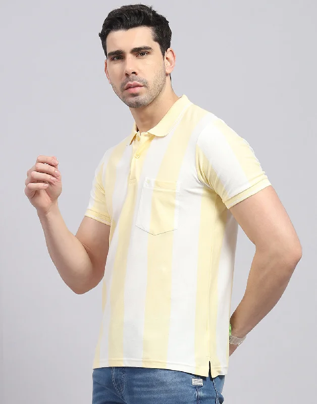 Men Yellow Stripe Polo Collar Half Sleeve T-Shirt