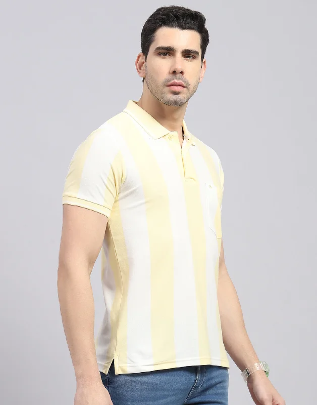 Men Yellow Stripe Polo Collar Half Sleeve T-Shirt