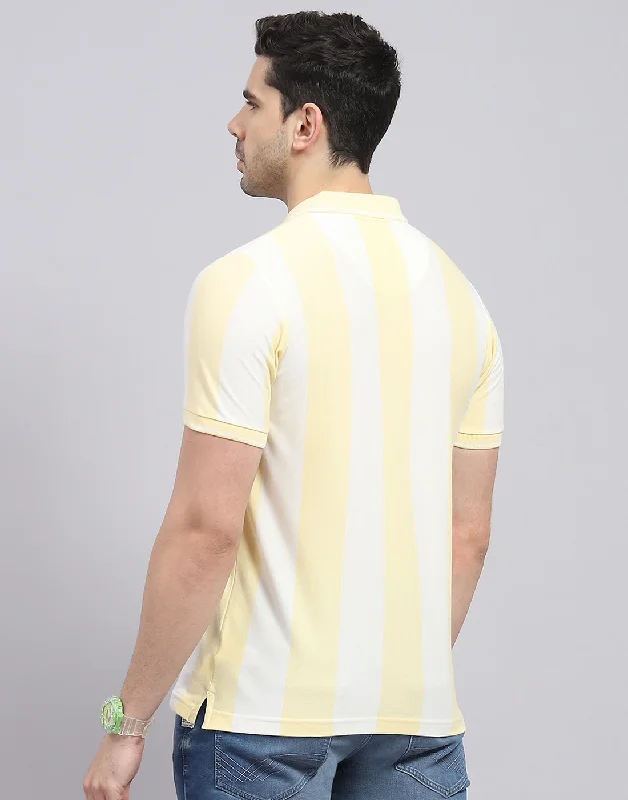 Men Yellow Stripe Polo Collar Half Sleeve T-Shirt