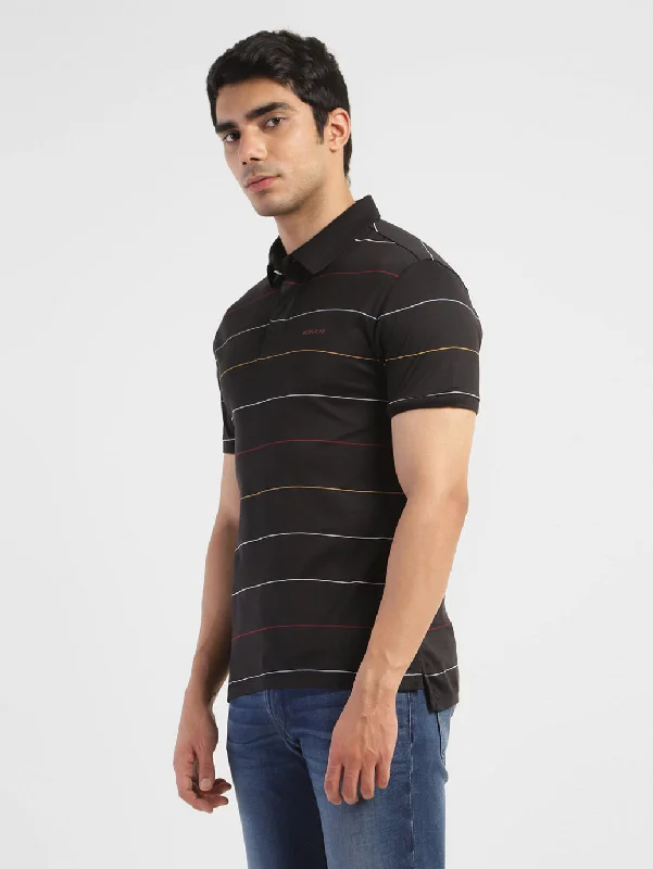 Men's Striped Polo T-shirt Black