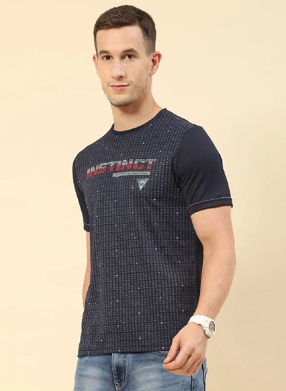 Men NAvy Blue Printed T-Shirt