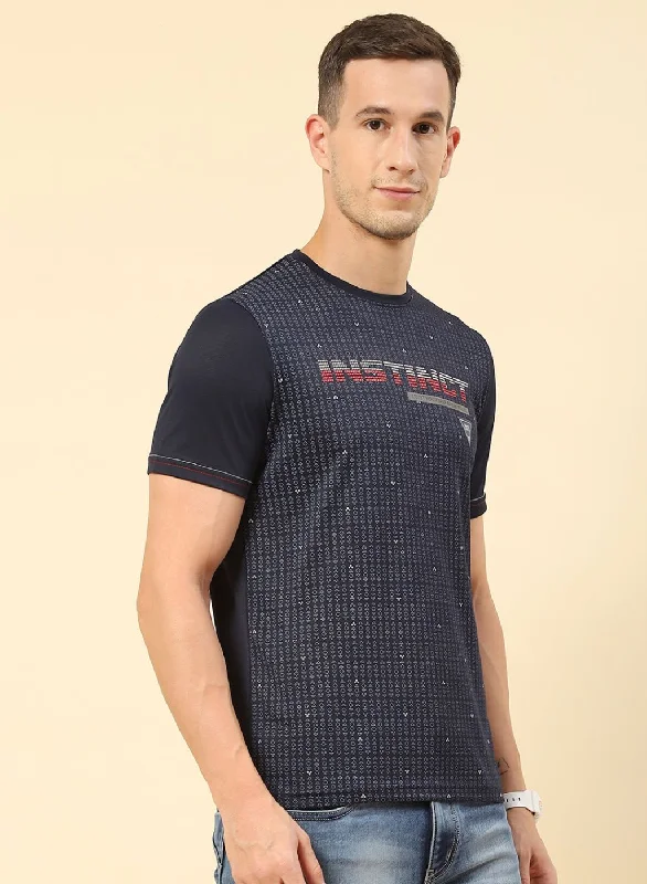 Men NAvy Blue Printed T-Shirt