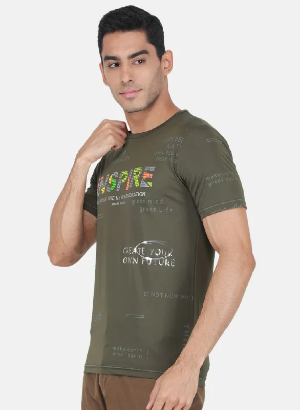 Men Olive Printed T-Shirt