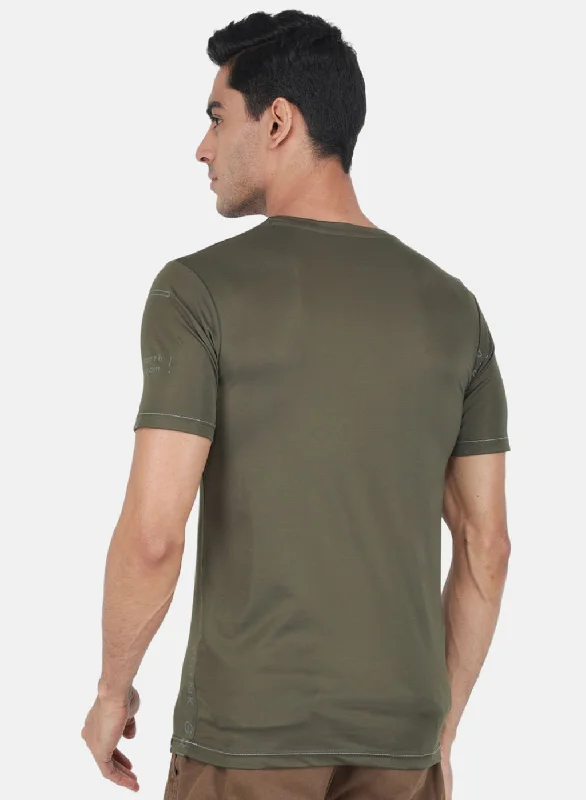 Men Olive Printed T-Shirt