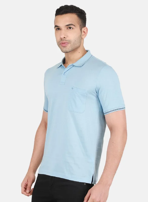 Men Sky Blue Solid T-Shirt