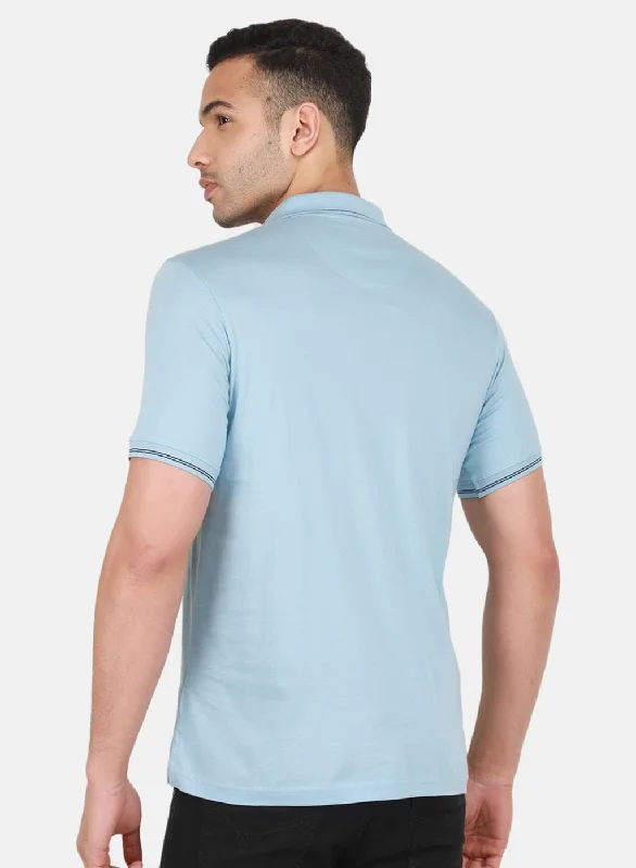 Men Sky Blue Solid T-Shirt