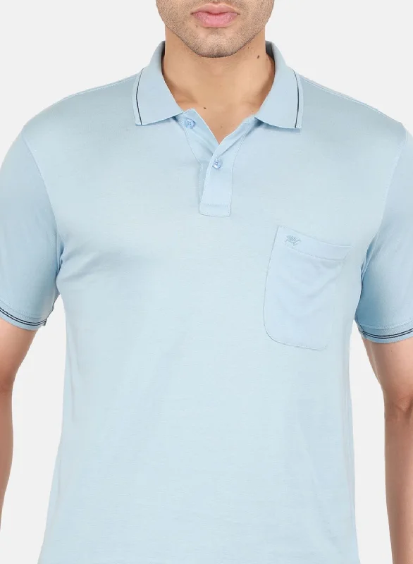 Men Sky Blue Solid T-Shirt