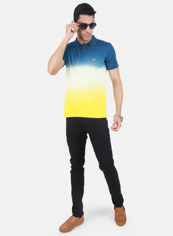 Men Yellow Self Design T-Shirt