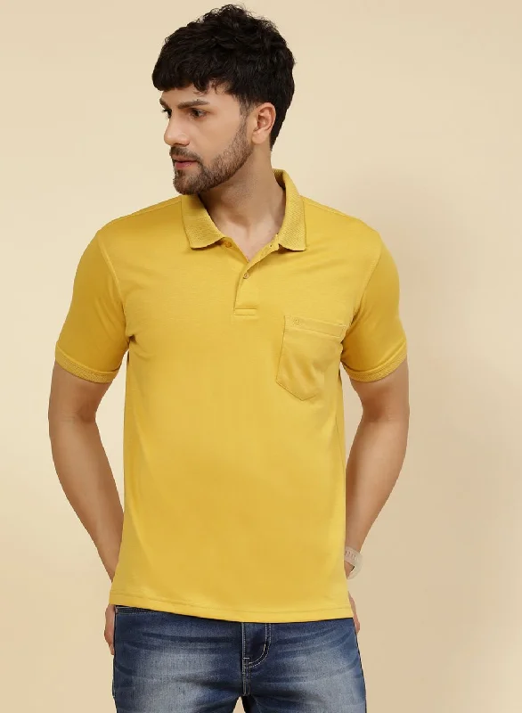 Men Yellow Solid T-Shirt